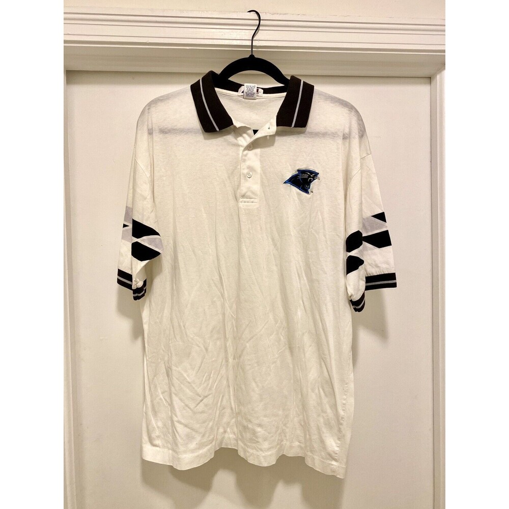 VTG Carolina Panthers Polo Shirt Men's Large White Embroidered NFL 90s Football